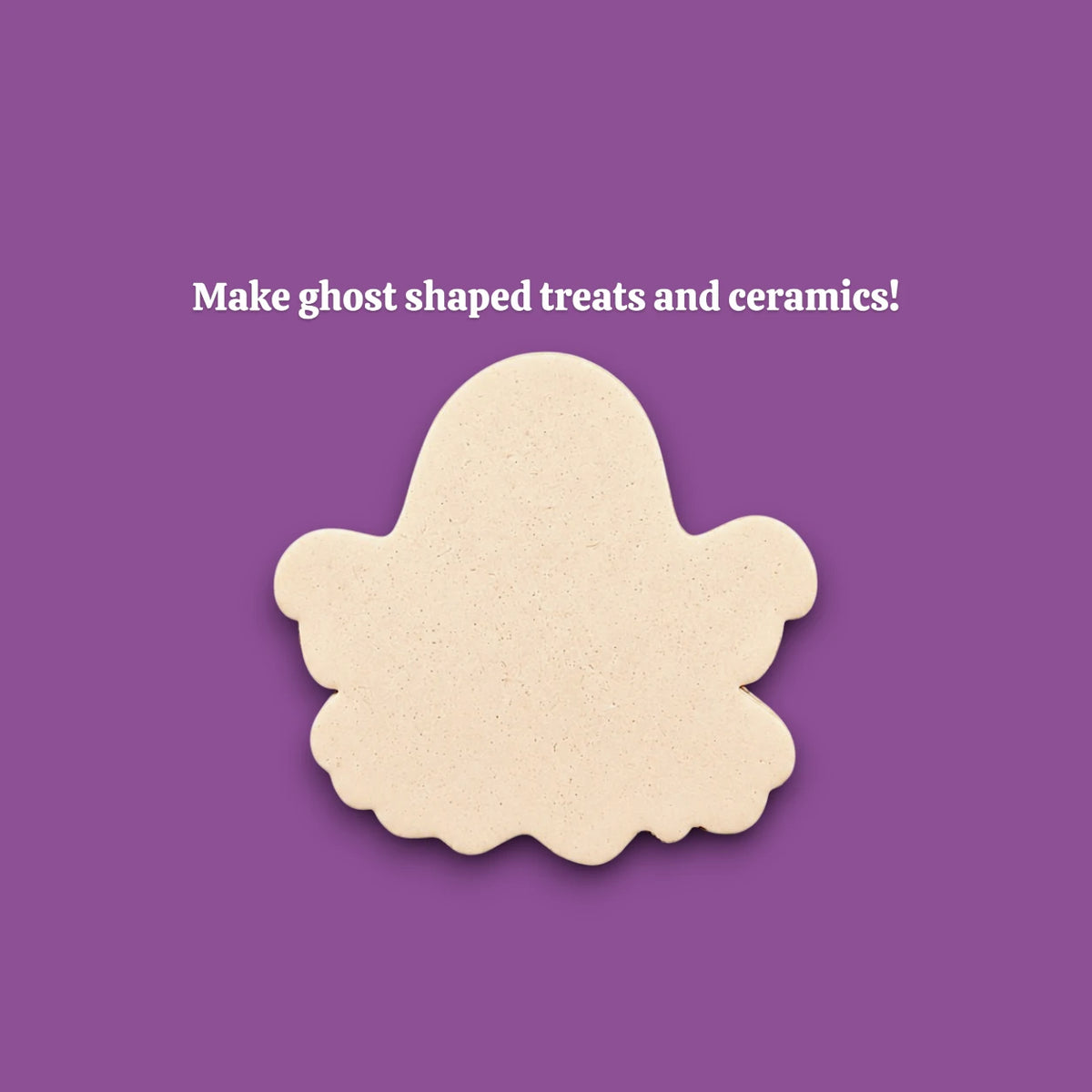 Handmade and customizable Halloween ghost cookie cutter dough cutout, great for easy fall cookie decorating and fun baking for school or family celebrations and trick or treats.