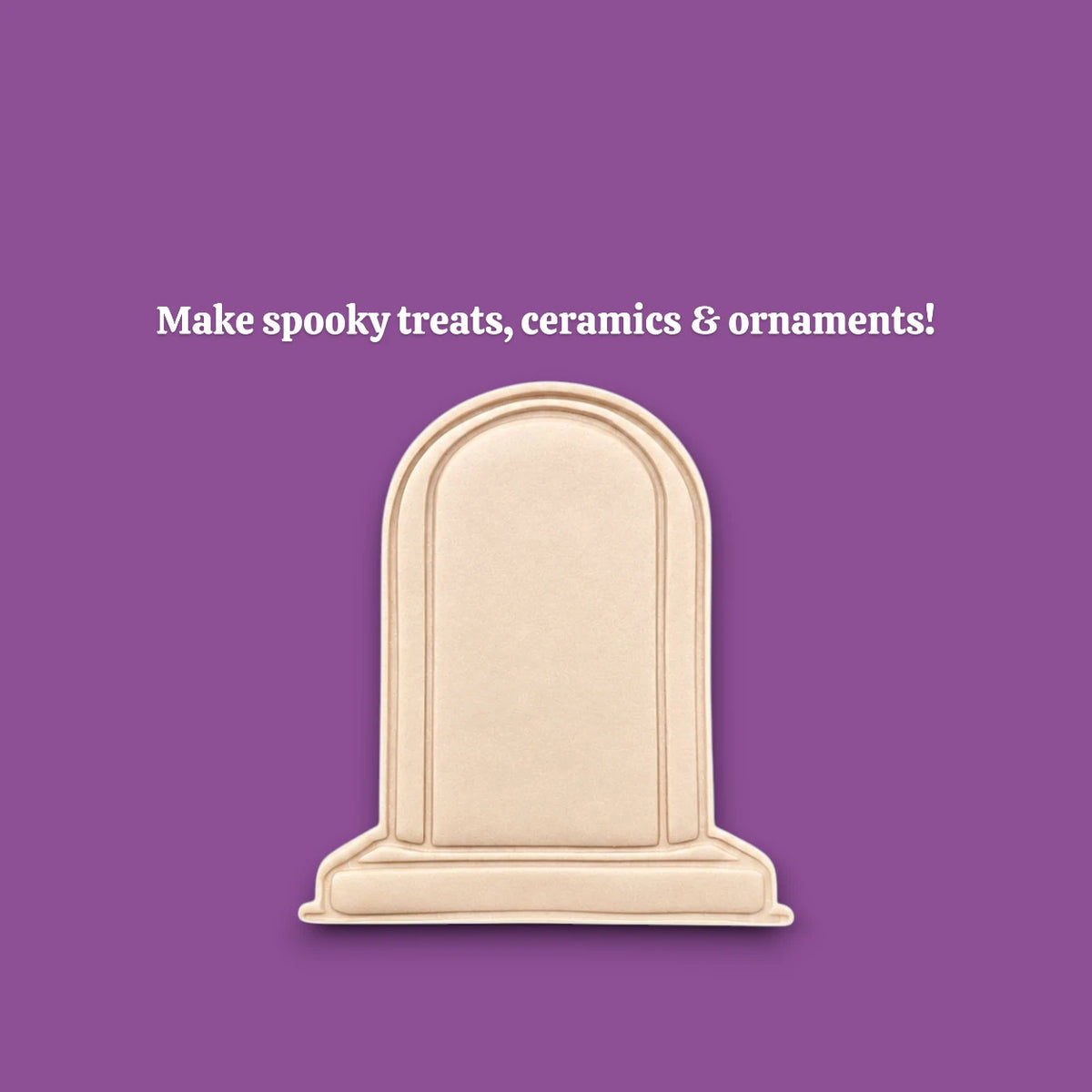 Gravestone cookie dough cutout and imprint, great for spooky Halloween treats and graveyard-themed desserts.