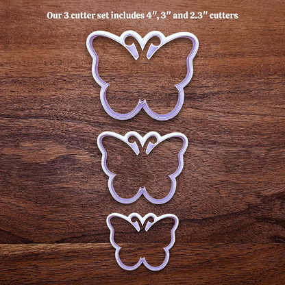 Handmade and customizable butterfly cookie cutters in three sizes, perfect for spring baking, garden party treats, birthdays, events, weddings, fondant decorations, and whimsical cookie designs.