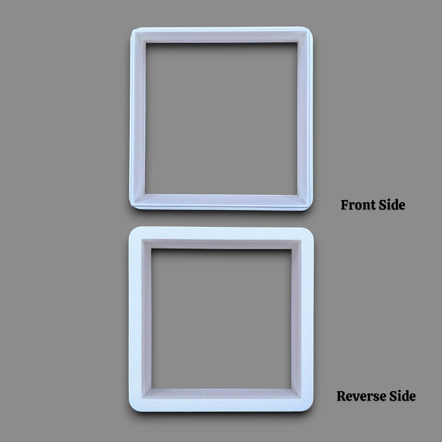 Square cookie cutter shown front and reverse, perfect for fondant, dough, clay, ceramics and fondant.