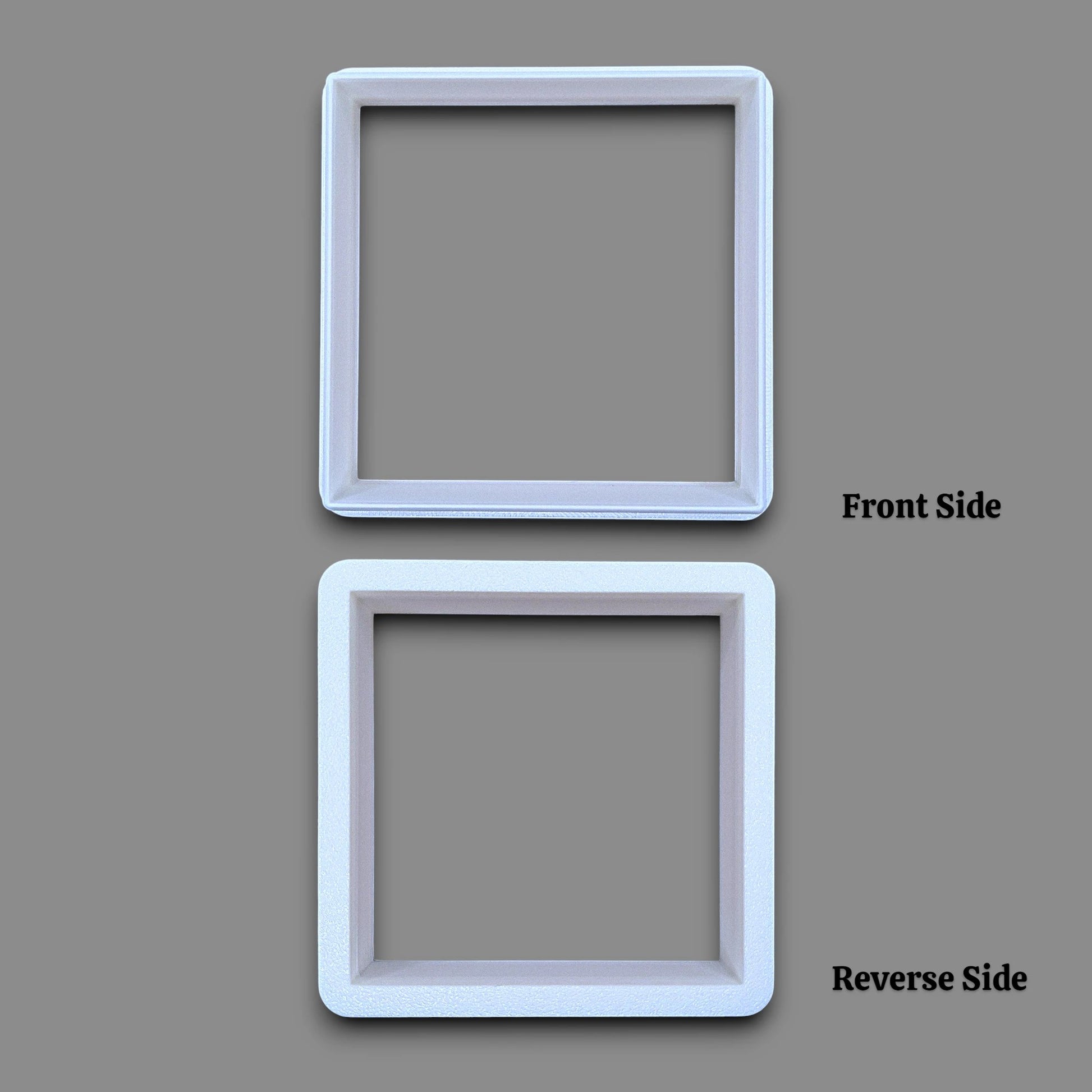 Square cookie cutter shown front and reverse, perfect for fondant, dough, clay, ceramics and fondant.