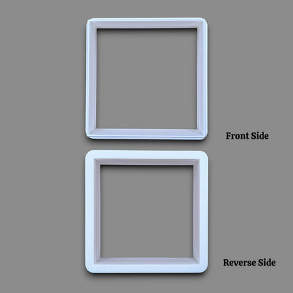 Square cookie cutter shown front and reverse, perfect for fondant, dough, clay, ceramics and fondant.