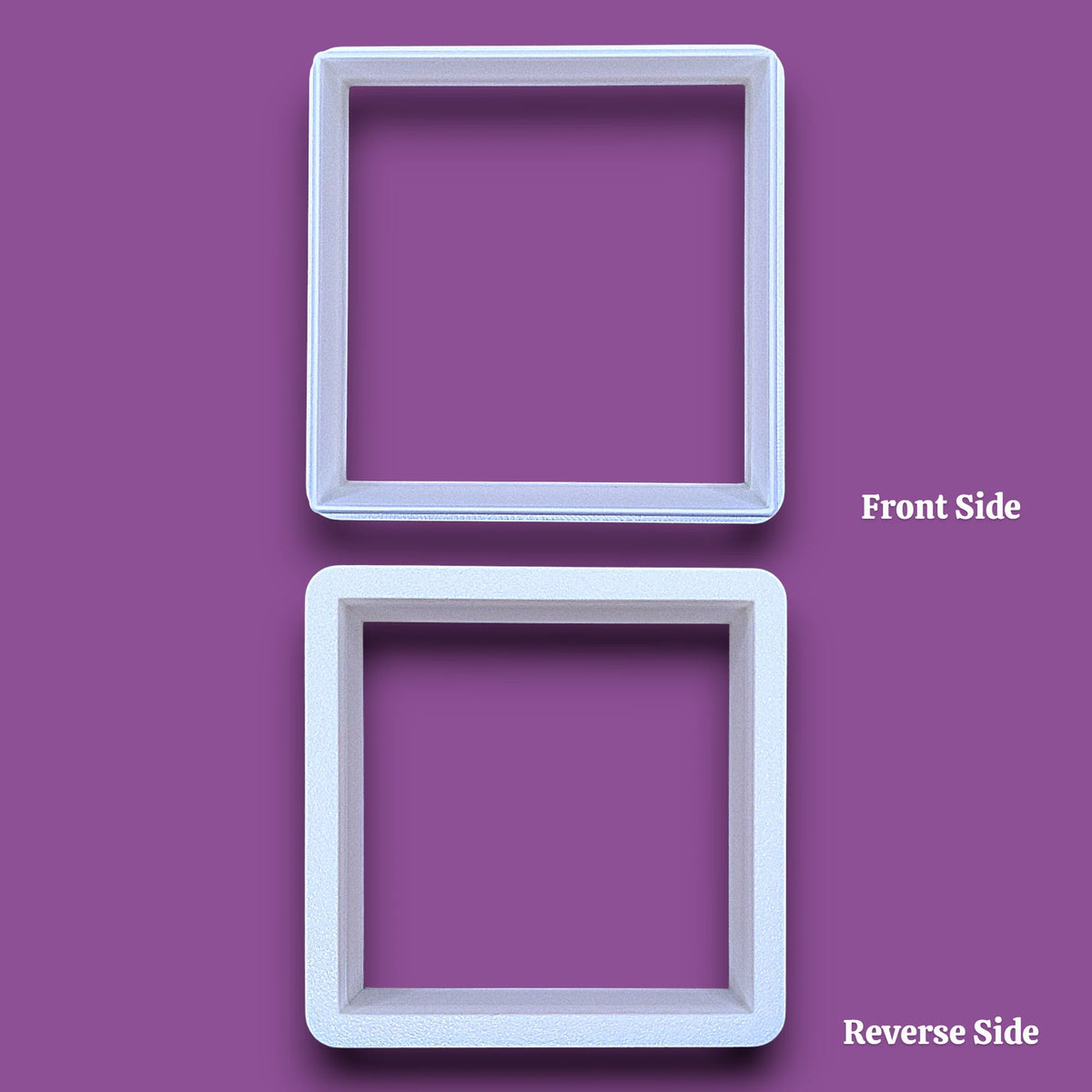 Square cookie cutter shown front and reverse, perfect for fondant, dough, clay, ceramics and fondant.