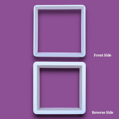 Square cookie cutter shown front and reverse, perfect for fondant, dough, clay, ceramics and fondant.