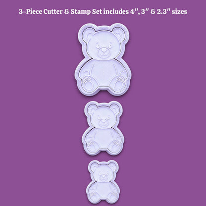 Handmade and customizable teddy bear cookie cutter set with stamps — perfect for standout cookies at Valentine's Day parties or gifting.