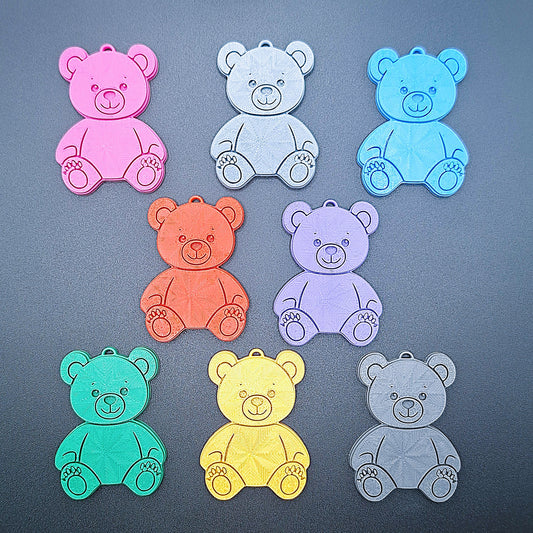 Set of 8 colorful teddy bear keychains—handmade eco-friendly charms perfect for kids, baby showers, party favors, or animal-themed gifts.