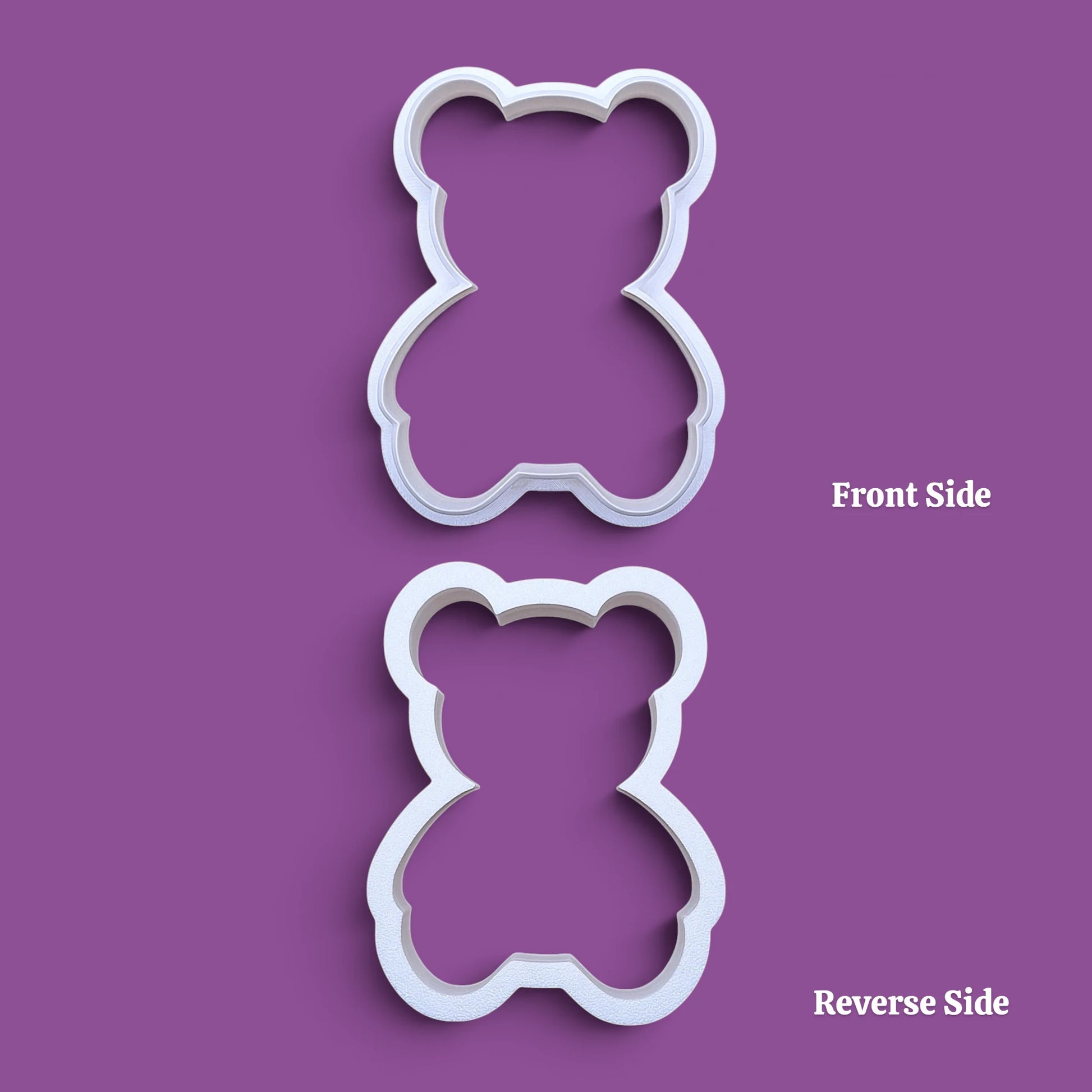 Teddy bear cookie cutter shown on front and reverse — perfect for standout cookies at Valentine's Day parties or gifting.