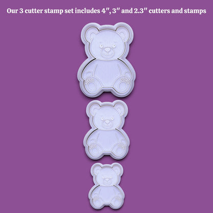 Handmade and customizable teddy bear cookie cutter set with stamps — perfect for standout cookies at Valentine's Day parties or gifting.