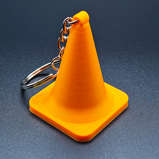 Classic orange mini traffic cone keychain, handmade from eco-friendly PLA plastic, great for road crew gifts or funny key rings.