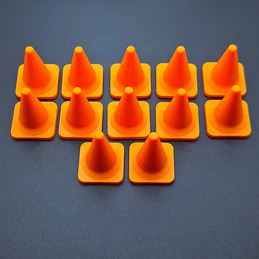 Set of 12 mini traffic cones, each 1.5 inch tall, perfect for party favors, classroom games, sports drills, crafts, or playful tabletop decorations.