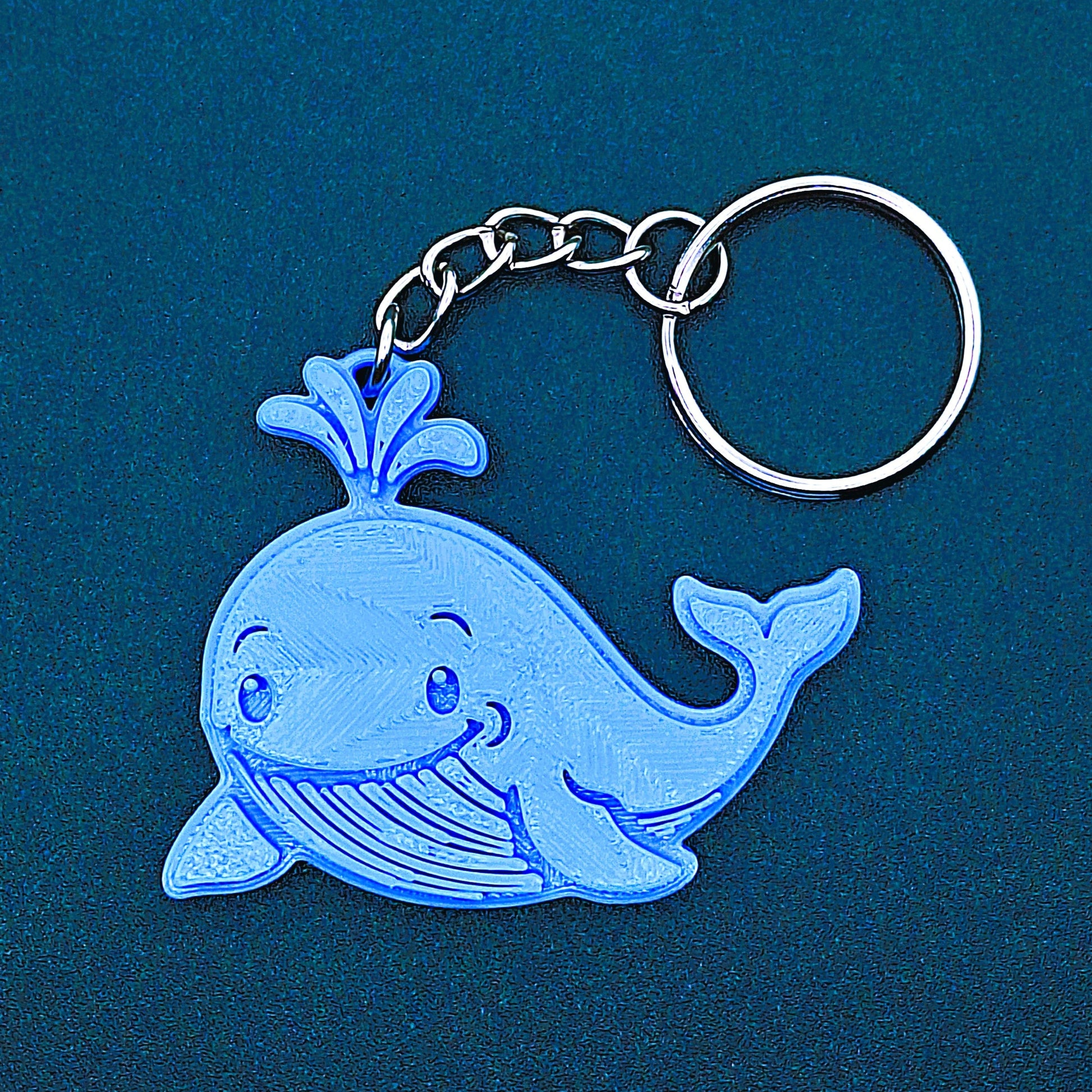 Front close-up of whale keychain showing detailed ocean animal design, eco-friendly charm perfect for sea lovers and nautical accessories.